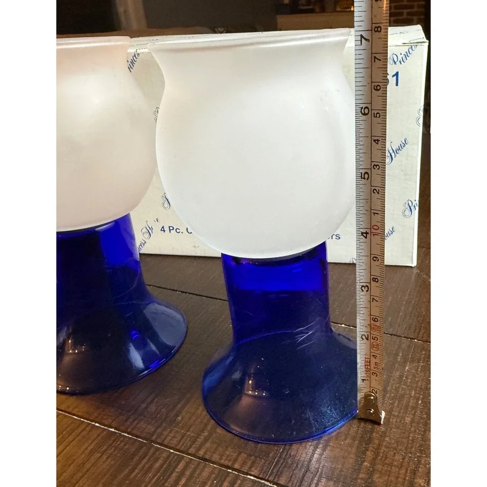 Princess House Tealight Candle Fairy Lamp Set Cobalt Blue Frosted Crystal 6161